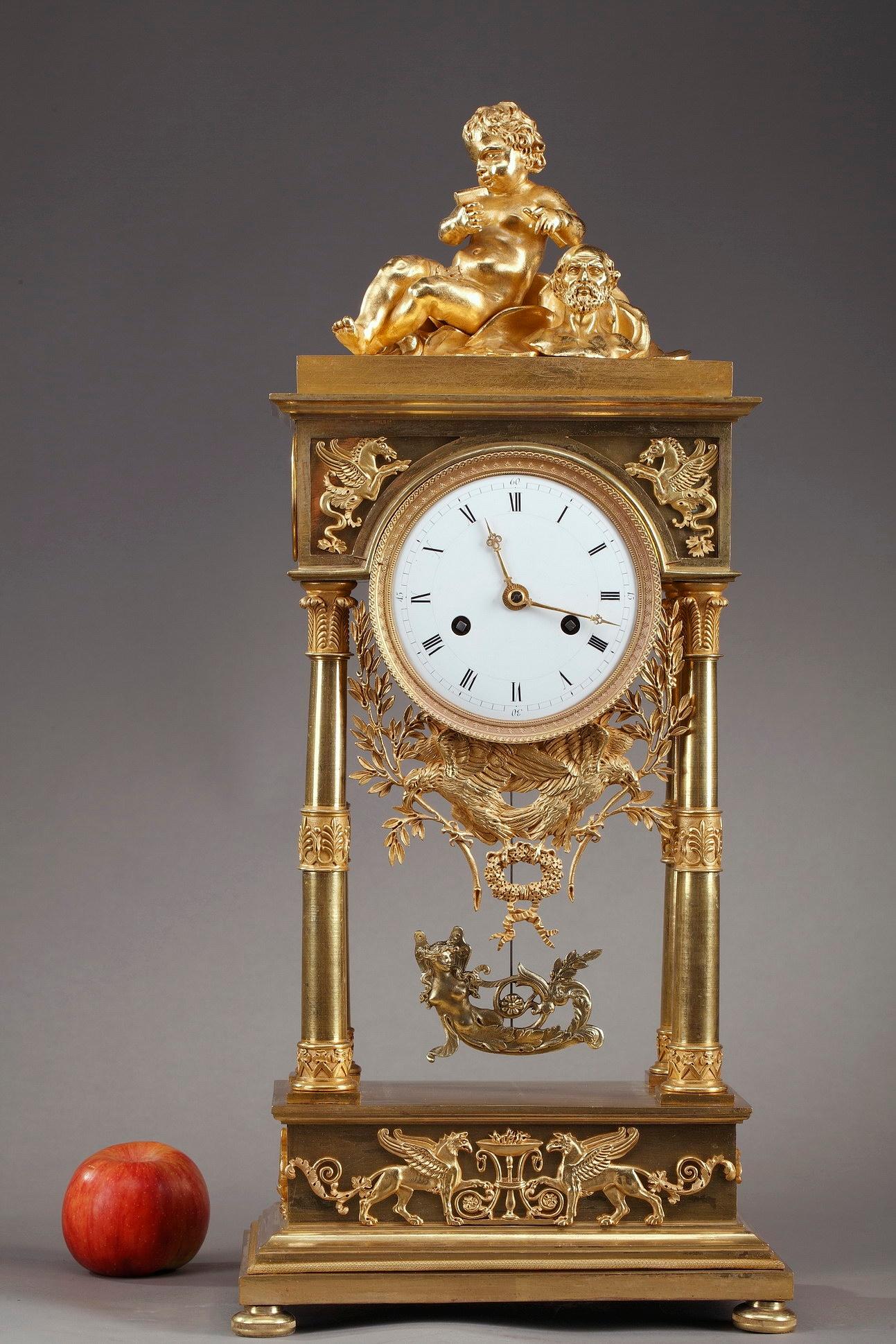 Gilt Empire Mantel Clock Allegory of Sculpture