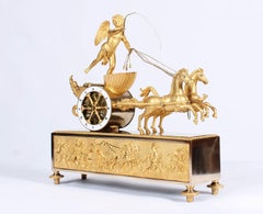 Empire Mantel Clock, Char de l'Amour, Cupid, Firegilt Bronze, France, circa 1810