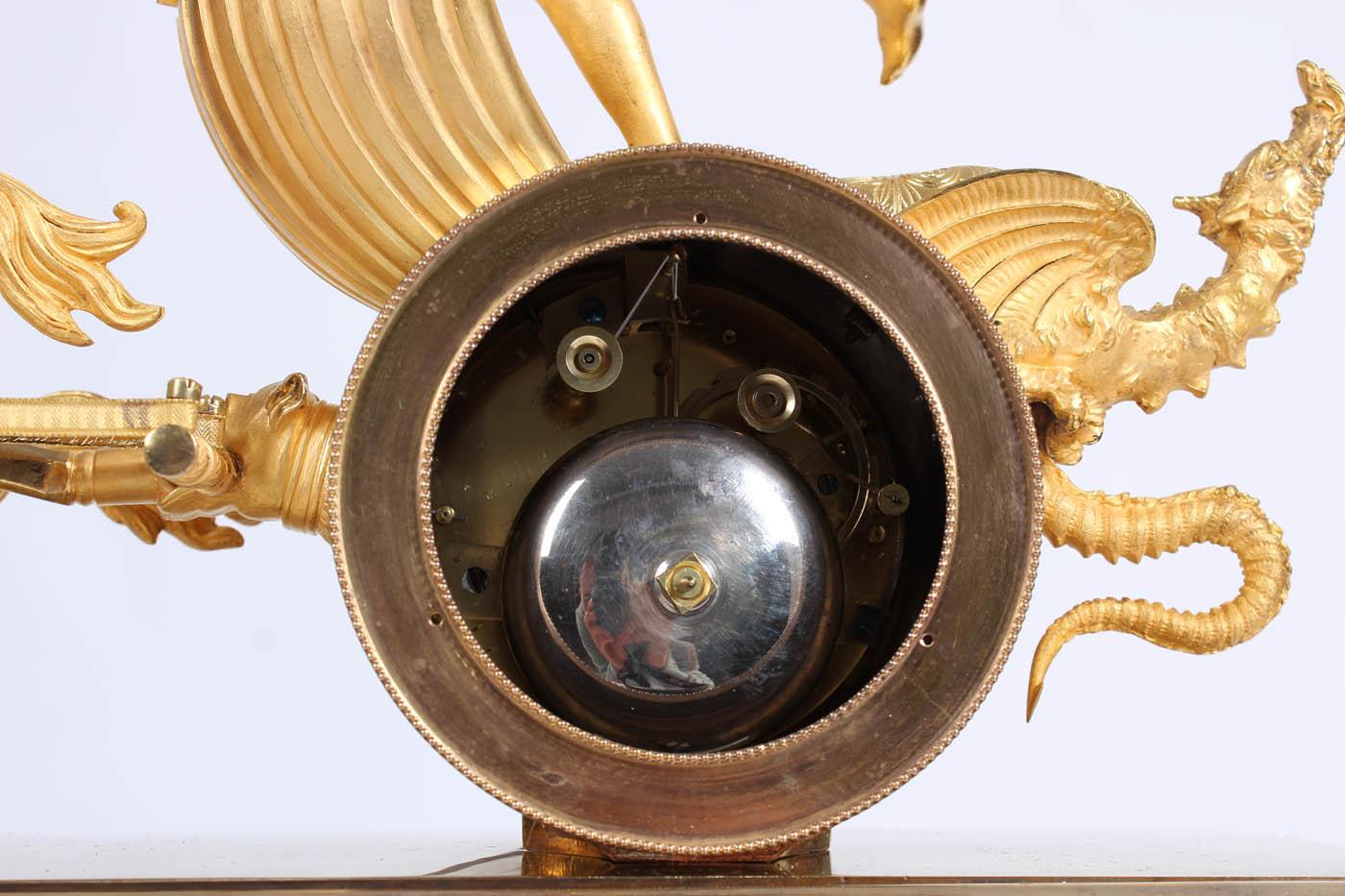 Empire Mantel Clock, Char de l'Amour, Cupid, Firegilt Bronze, France, circa 1810 1