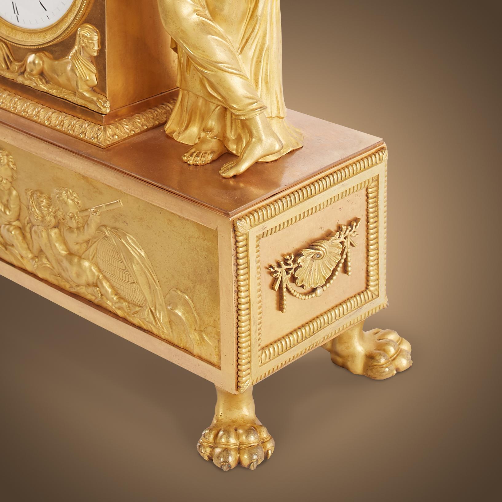 Empire Mantel Clock in Gilt Bronze Depicting 