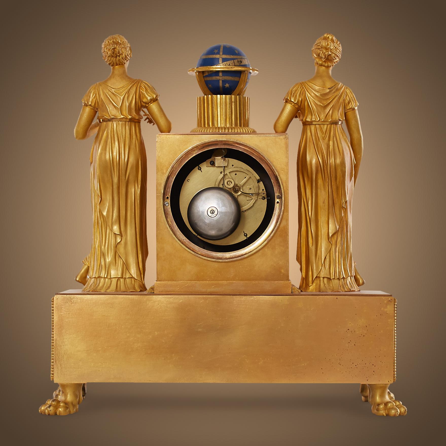 Empire Mantel Clock in Gilt Bronze Depicting 