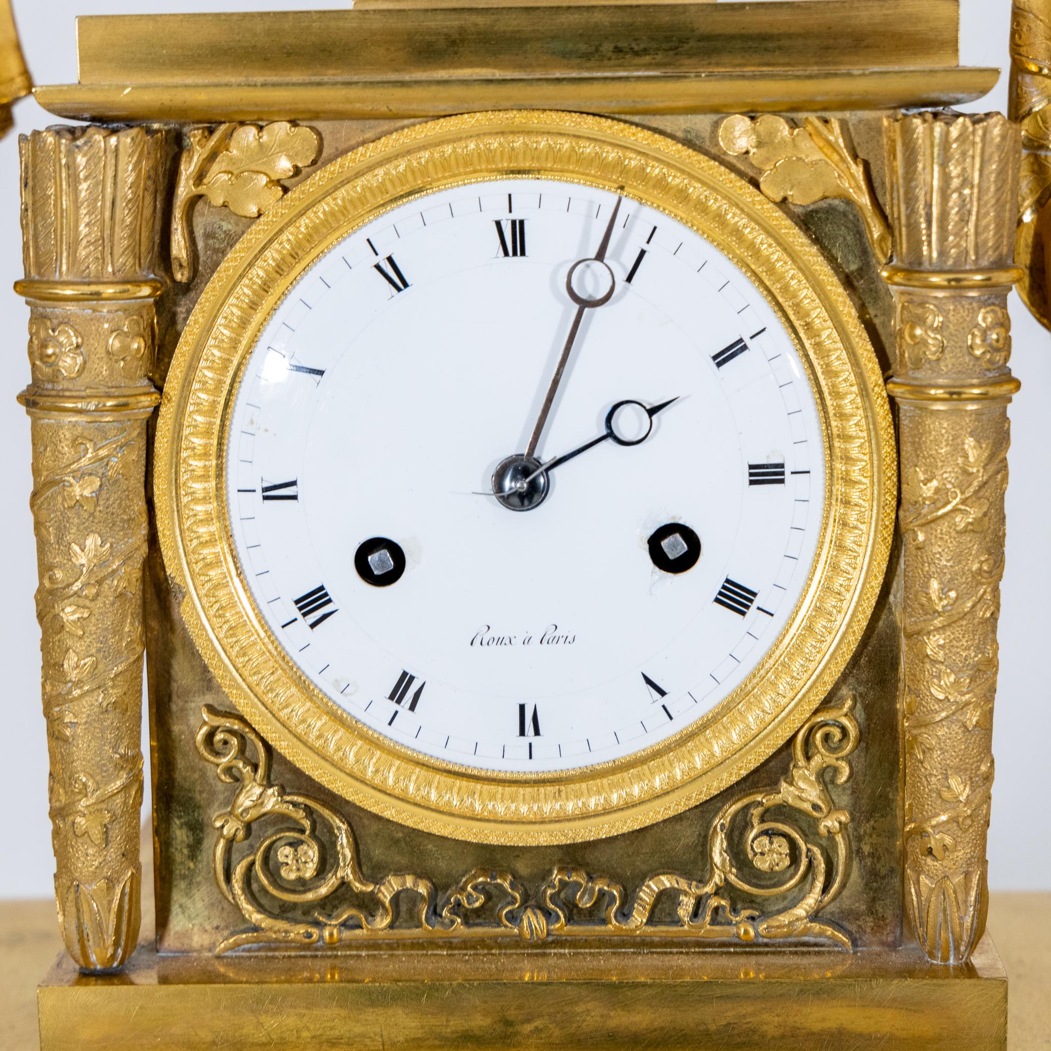 Empire Mantel Clock, Roux à Paris, Early 19th Century 4
