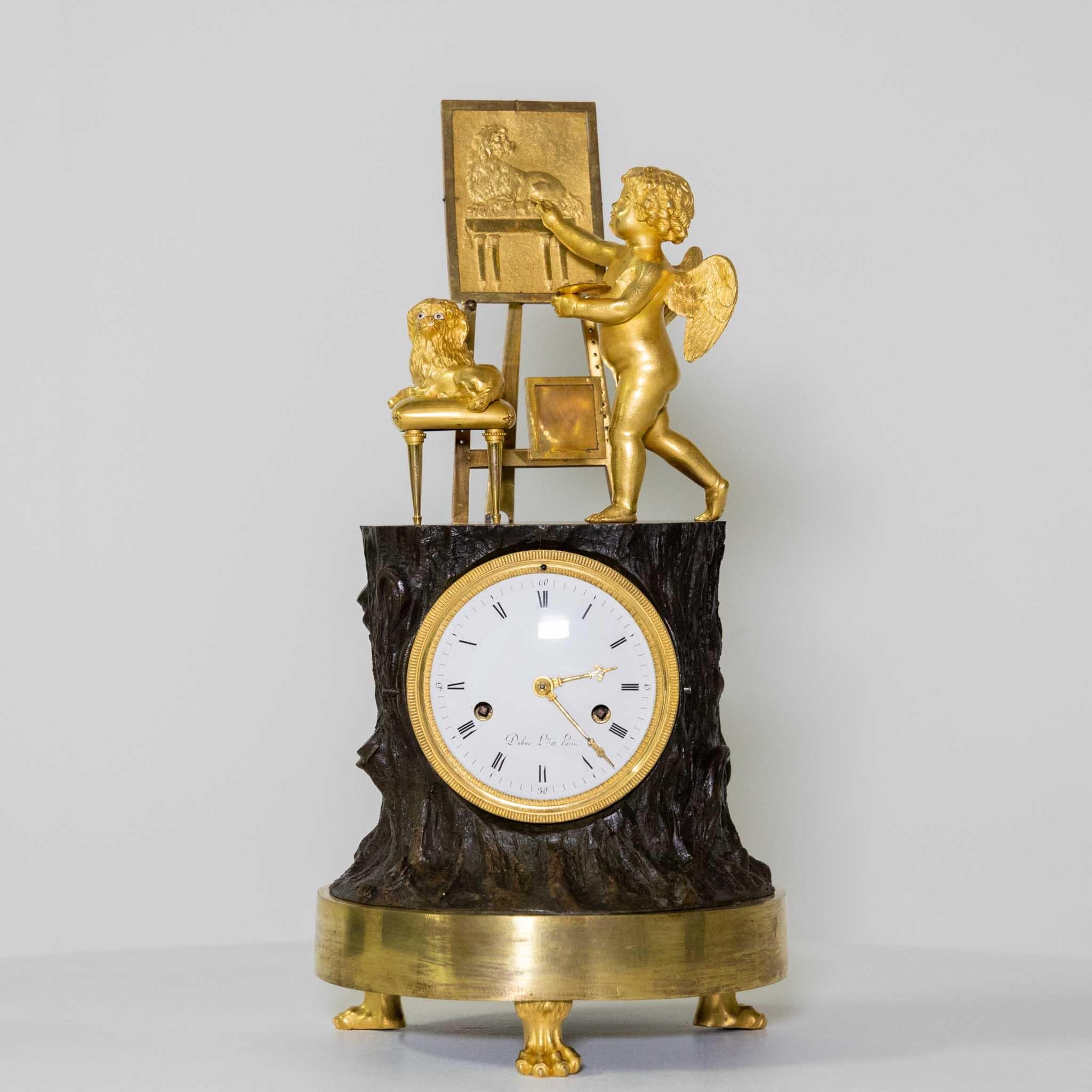 Empire Mantel Clock with Amor as Painter, Dubuc À Paris, circa 1810 4