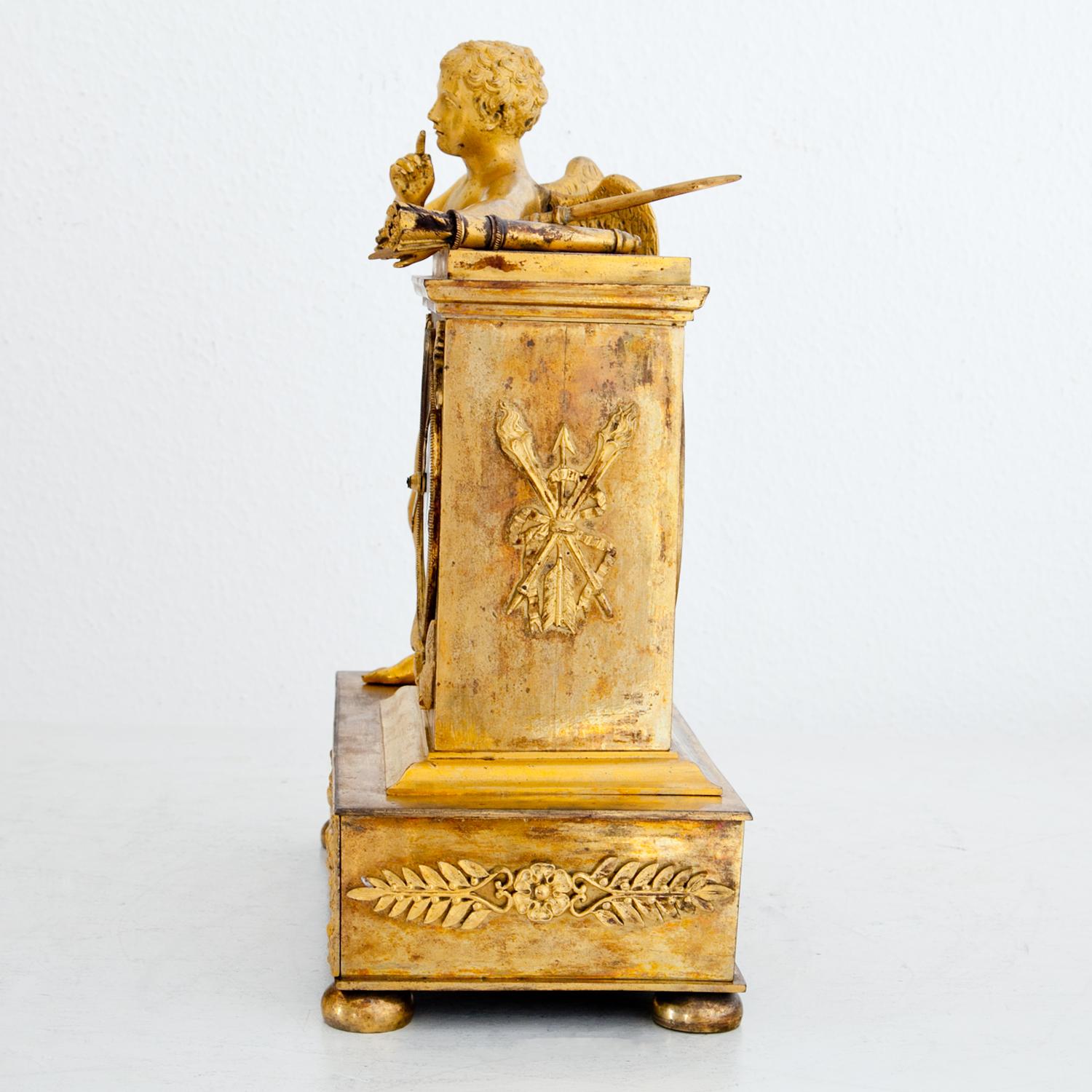 Bronze Empire Mantel Clock with Cupid, France, First Quarter of the 19th Century