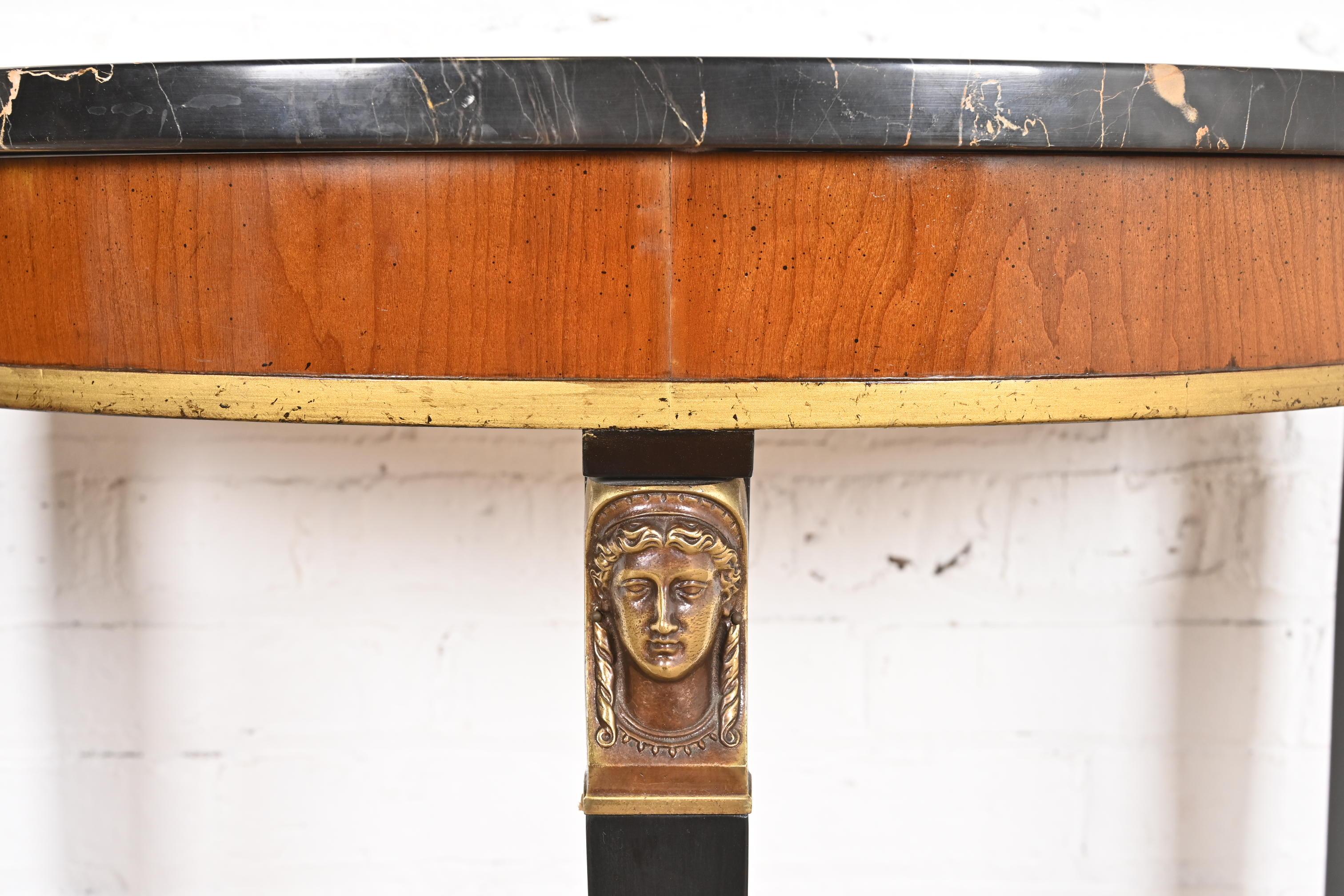 Empire Marble Top Demilune Console Table With Mounted Ormolu For Sale 1