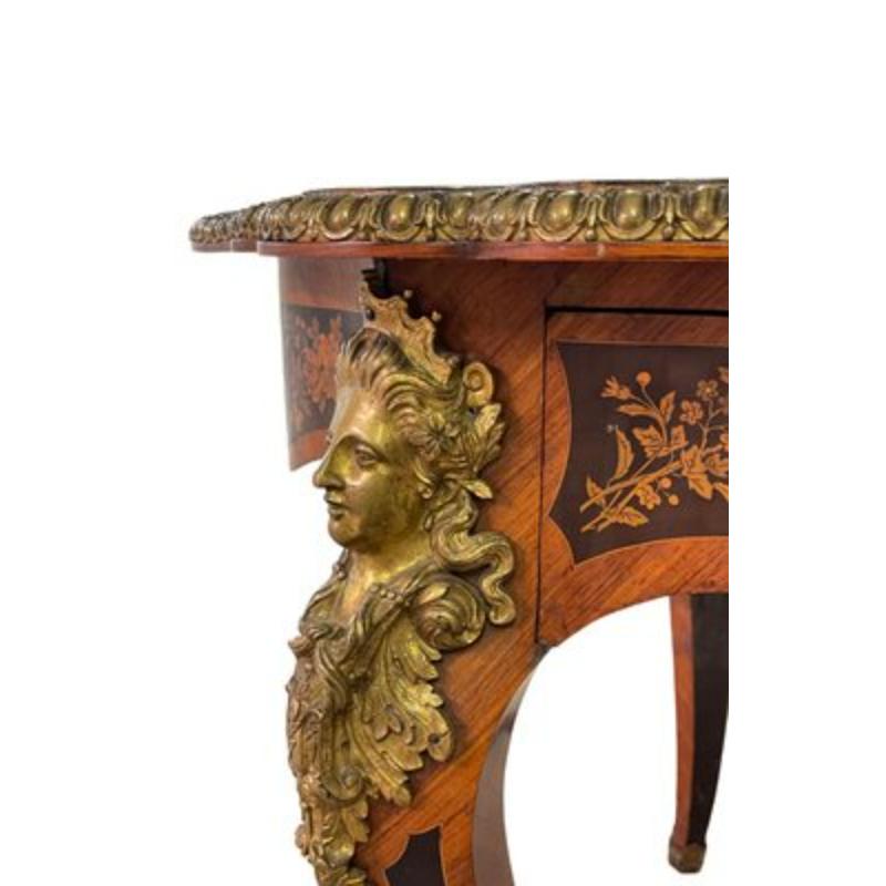 French Empire Napoleon III Middle Table in Violin Shape in Marquetry, 1840s For Sale