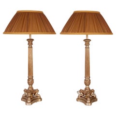 French Empier Table Lamps Antique Silver Gold on Tripod, a Pair