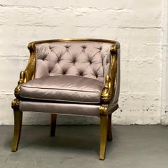 Empire Neoclassical Gilt Gondola chair, Empress Joséphine, Swans, Silk lounge