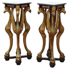 Empire Neoclassical Revival Carved Wood Pedestals with Bird Figures