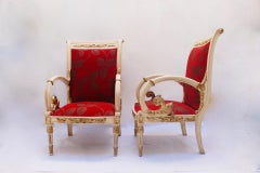 Empire Neoclassical Revival Palatial Carved White Thrones Armchairs 20th Century