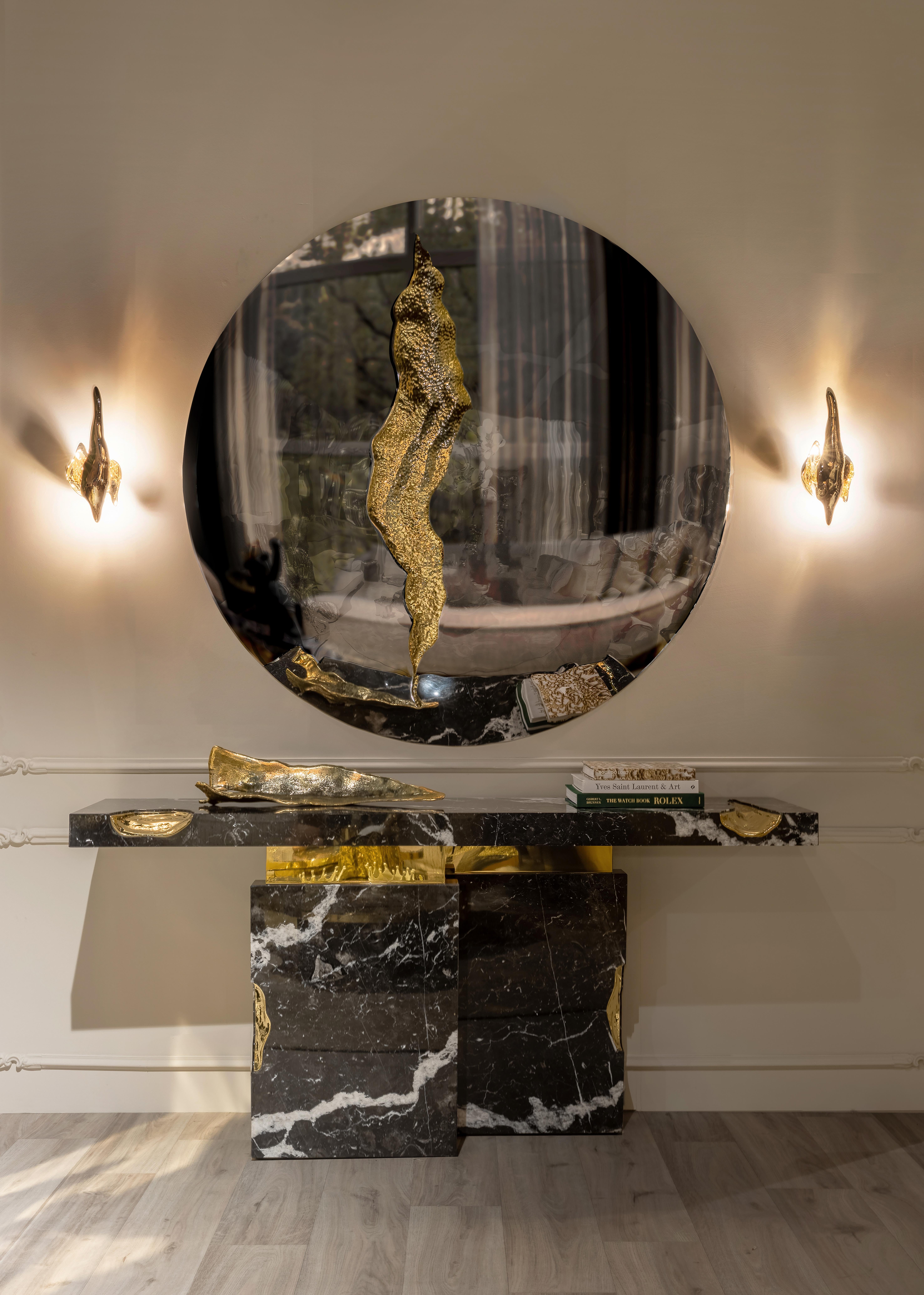 Consola Empire Nero Marquina - Mármol torneado artesanal y latón - Boca Do Lobo Siglo XXI y contemporáneo en venta