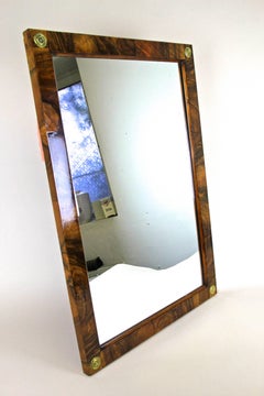 Empire Nut Wood Wall Mirror with Brass Rosettes 19th Century, Austria circa 1815