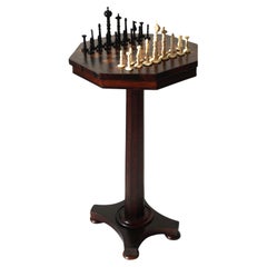 Empire Octagonal Chess Table, 1870s, Set of 33