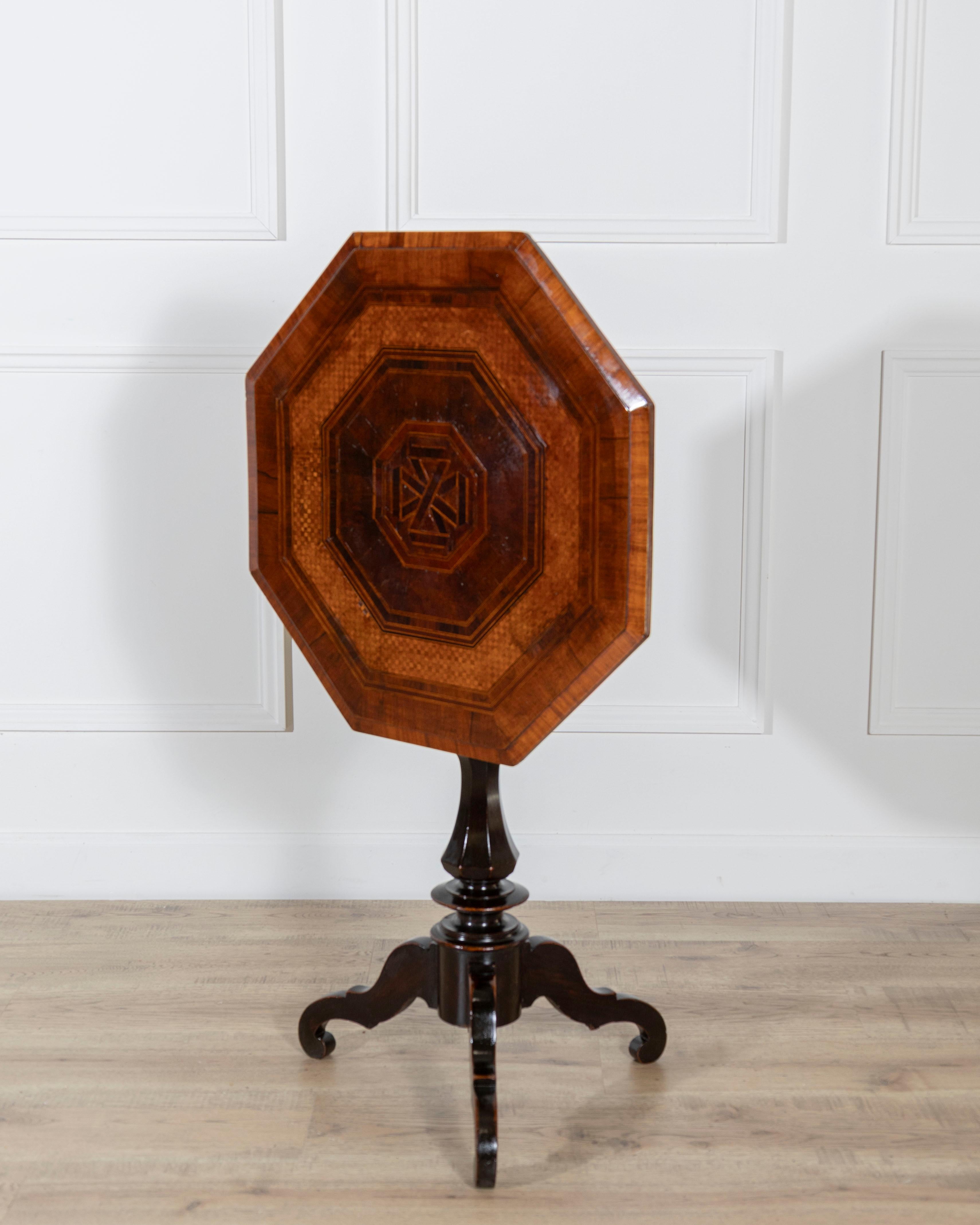 Empire Octagonal Sail Table in Walnut with Precious Wood Veneer, Milan, Early 19 For Sale 1