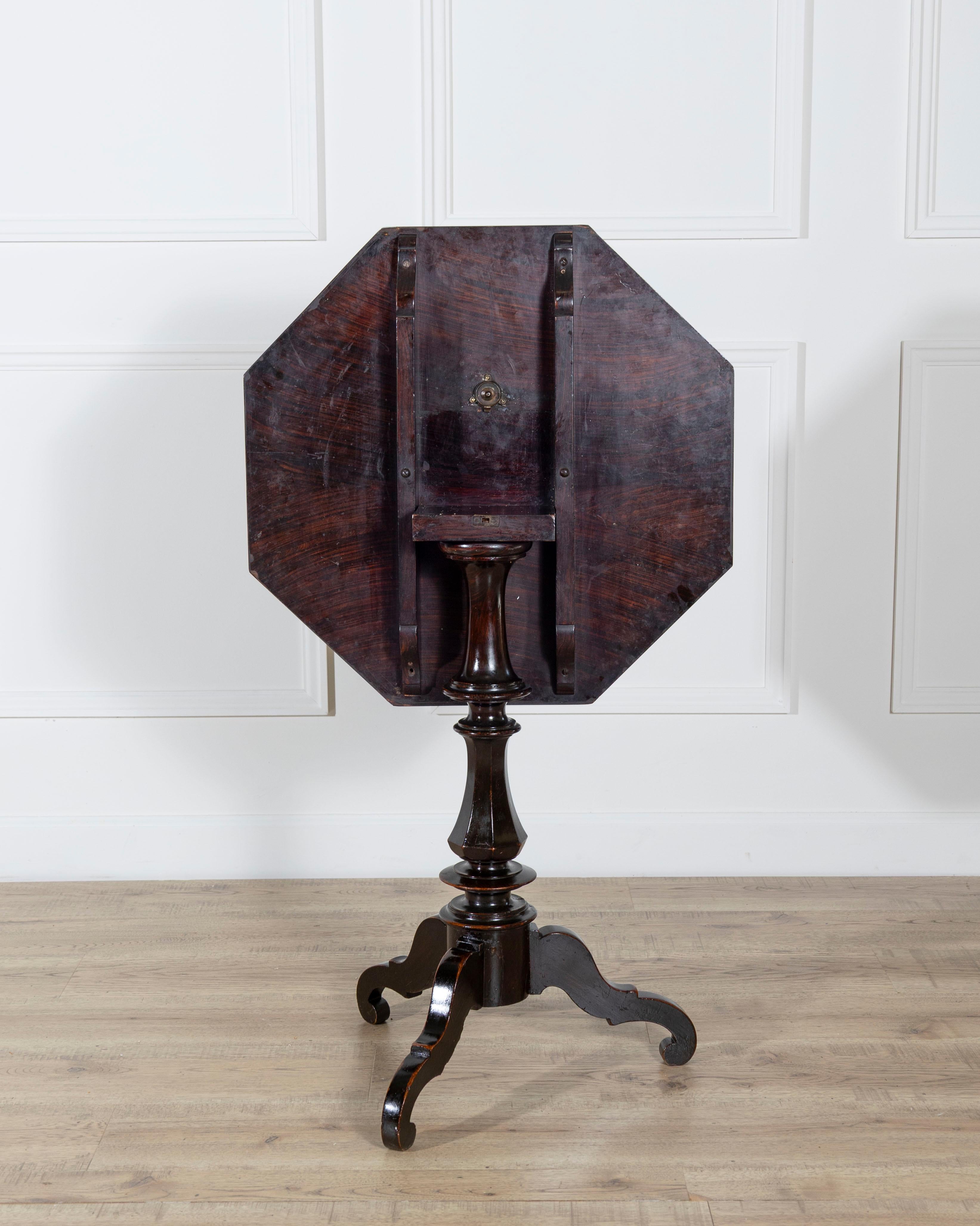 Empire Octagonal Sail Table in Walnut with Precious Wood Veneer, Milan, Early 19 For Sale 3