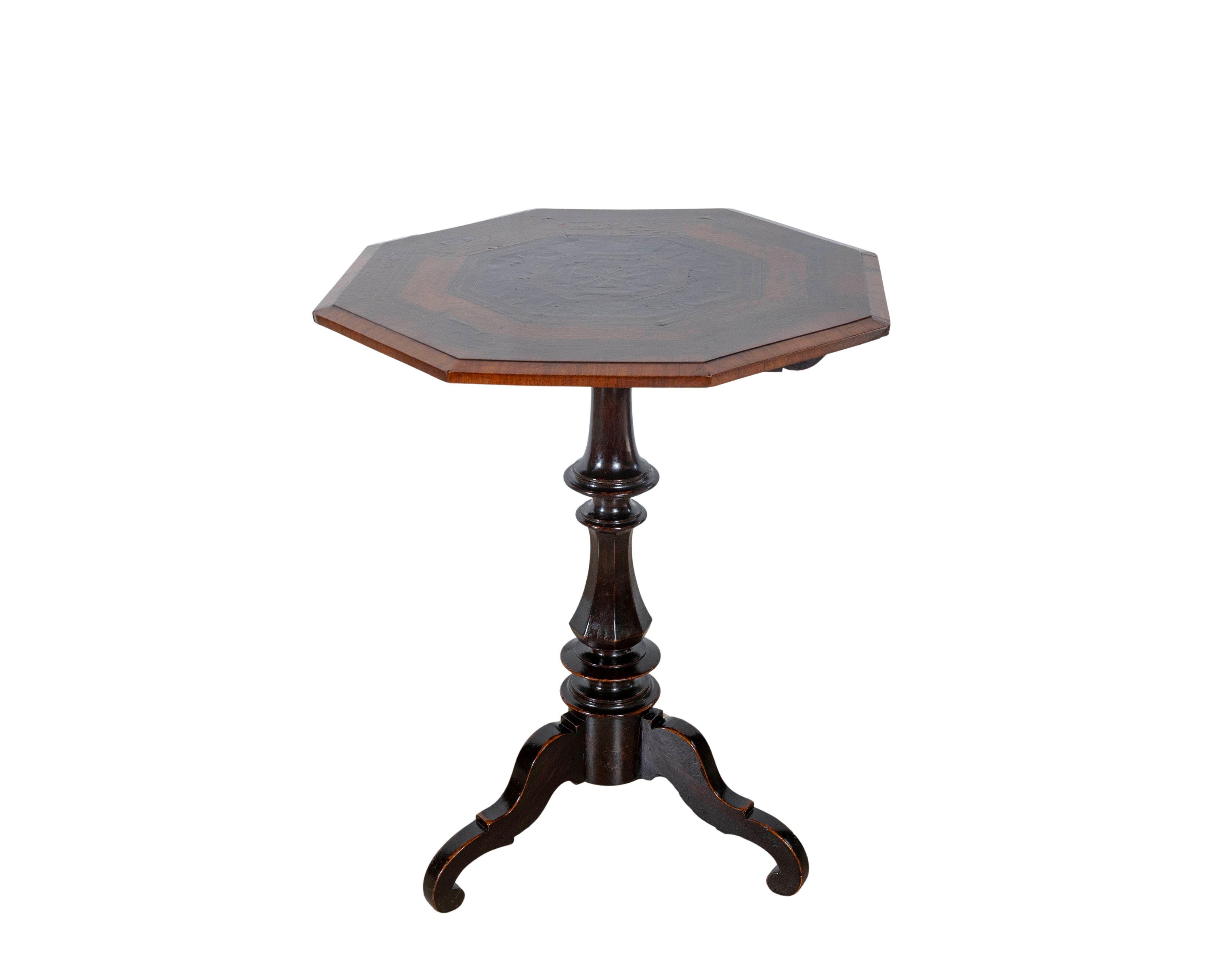 Empire Octagonal Sail Table in Walnut with Precious Wood Veneer, Milan, Early 19 For Sale