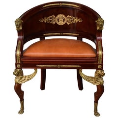Empire Office Armchair "Back from Egypt" Mahogany and Gilded Bronze