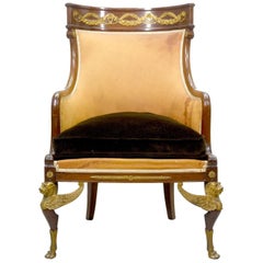 Empire Office Armchair "Back from Egypt" Mahogany and Gilded Bronze