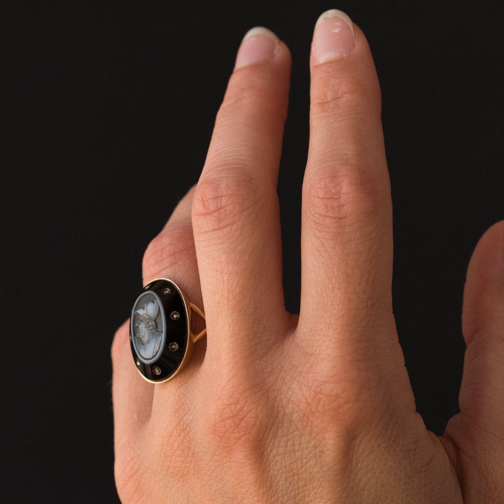 Empire Onyx Cameo and Rose Cut Diamond Ring For Sale 2