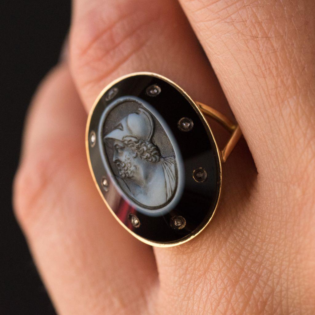 Empire Onyx Cameo and Rose Cut Diamond Ring For Sale 3