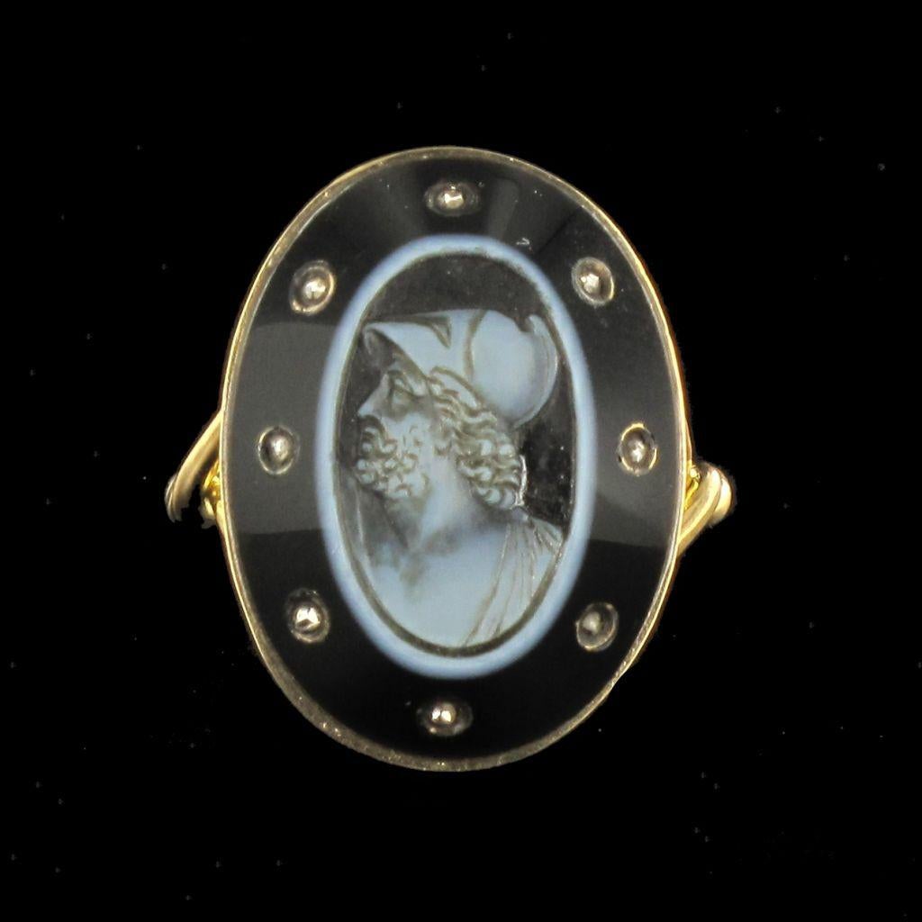 Empire Onyx Cameo and Rose Cut Diamond Ring For Sale 6