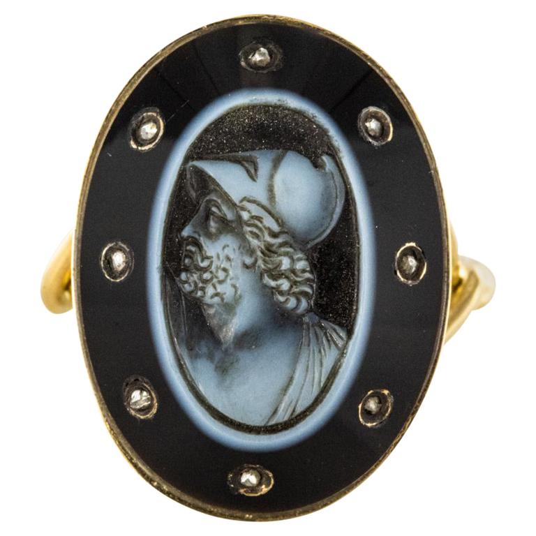 Empire Onyx Cameo and Rose Cut Diamond Ring For Sale