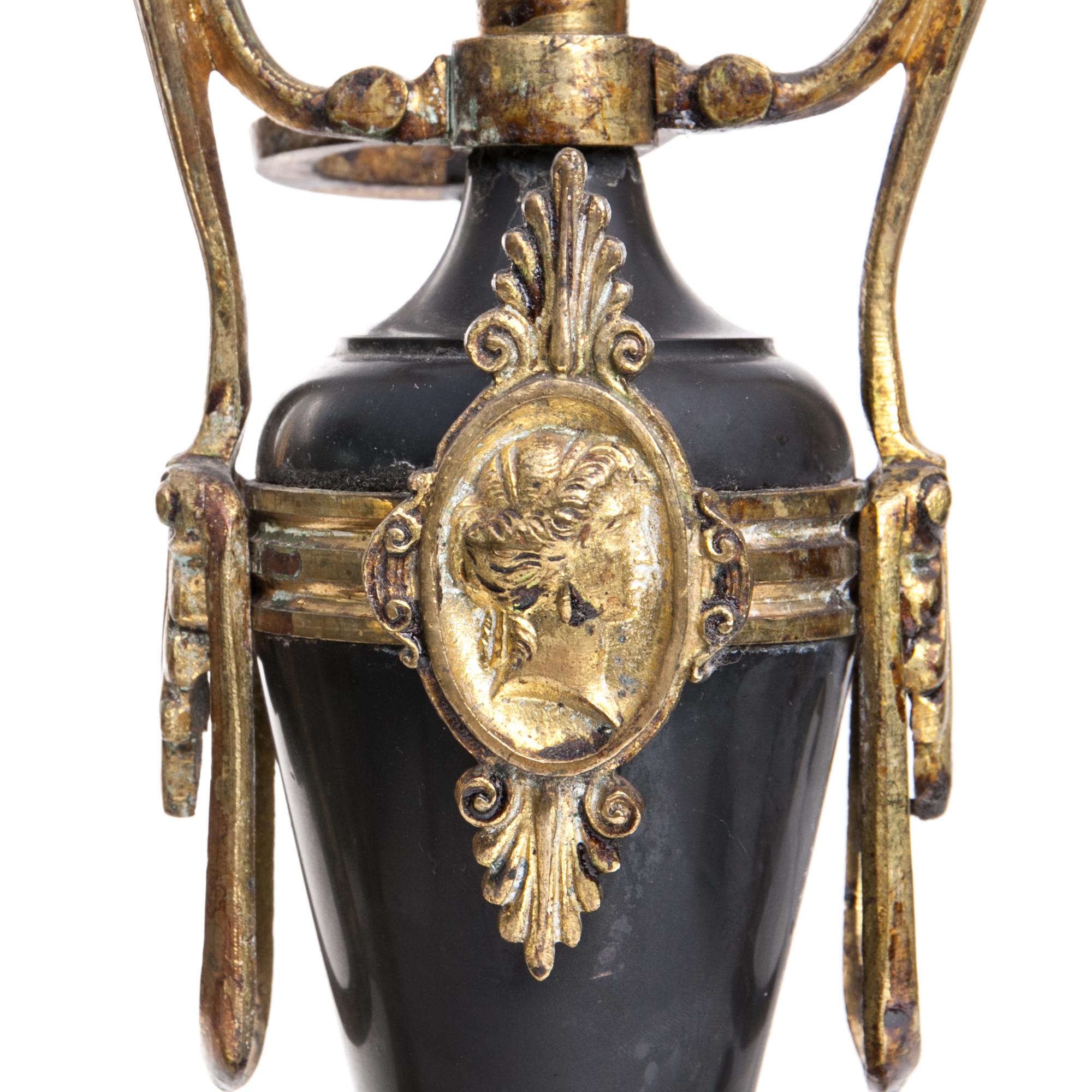 Empire Ormolu 19th Century Mantel Decorations Gilt Bronze Black Marble For Sale 2