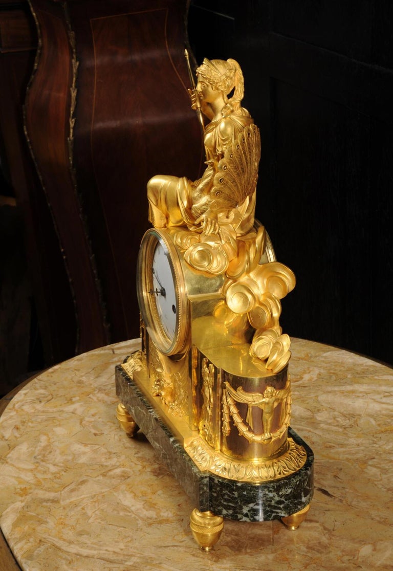 Empire Ormolu Antique French Clock Goddess Juno For Sale 7
