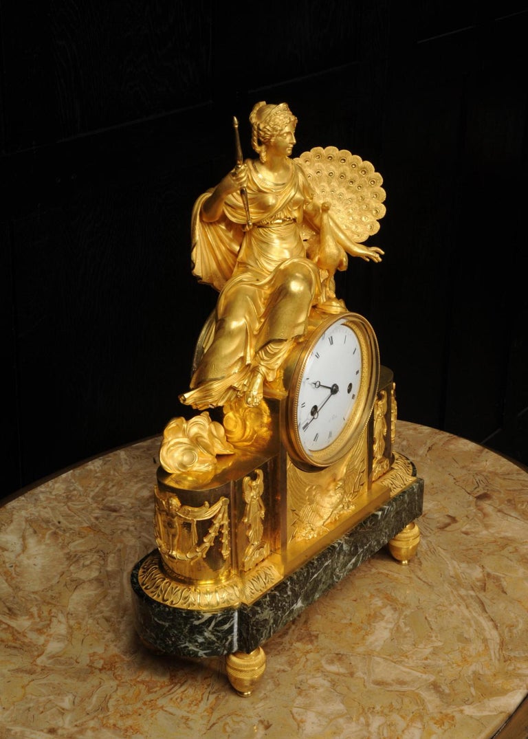 Empire Ormolu Antique French Clock Goddess Juno For Sale 9