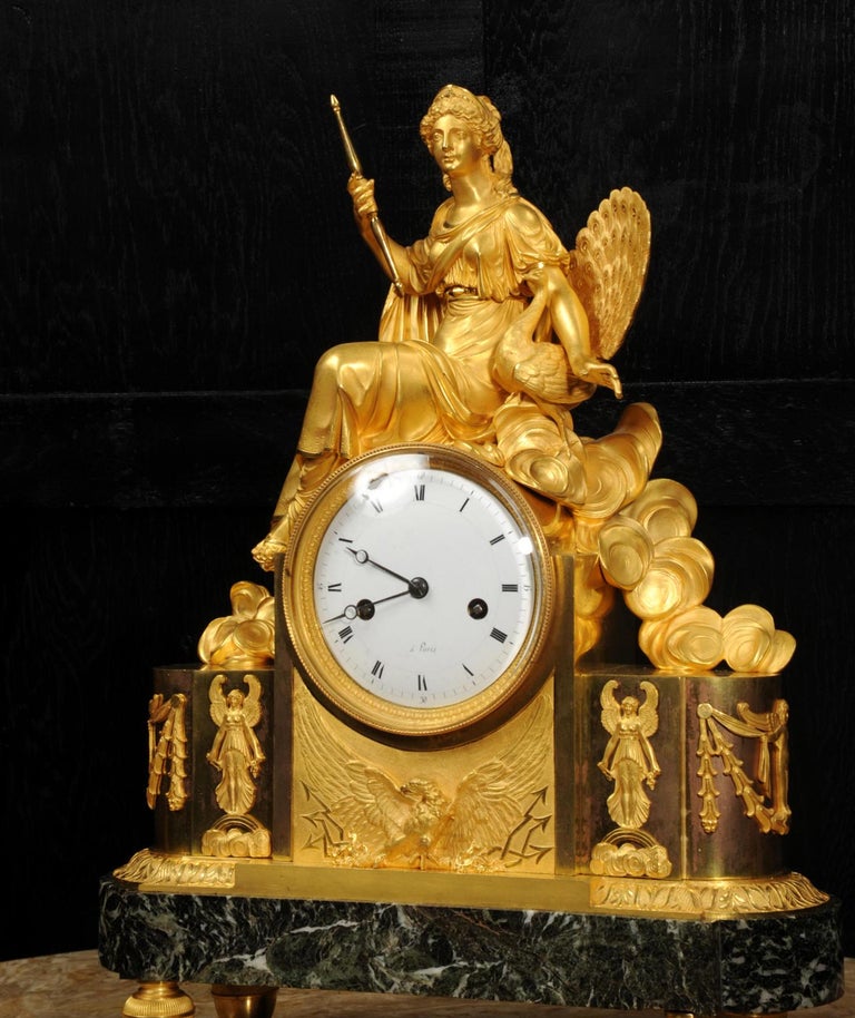 Empire Ormolu Antique French Clock Goddess Juno For Sale 11