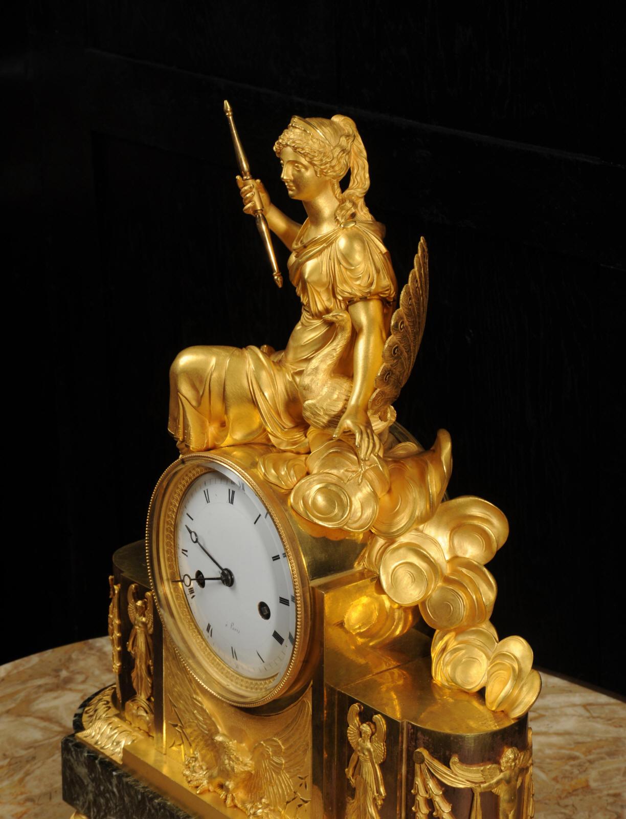 Empire Ormolu Antique French Clock Goddess Juno 12