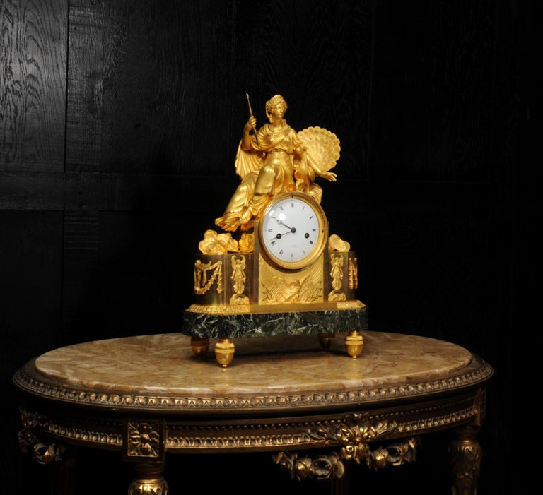 Empire Ormolu Antique French Clock Goddess Juno In Good Condition For Sale In Belper, Derbyshire