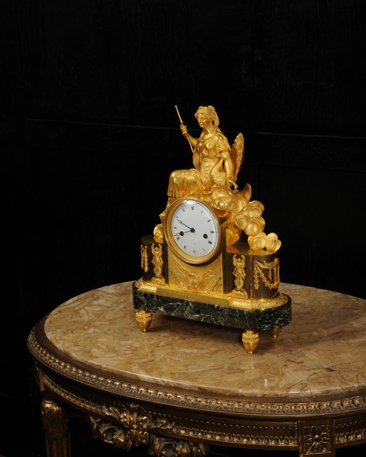 19th Century Empire Ormolu Antique French Clock Goddess Juno