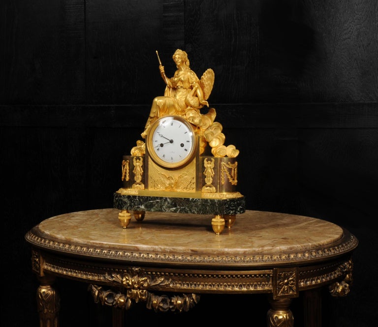 Empire Ormolu Antique French Clock Goddess Juno For Sale 1