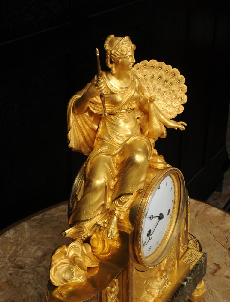 Empire Ormolu Antique French Clock Goddess Juno For Sale 5