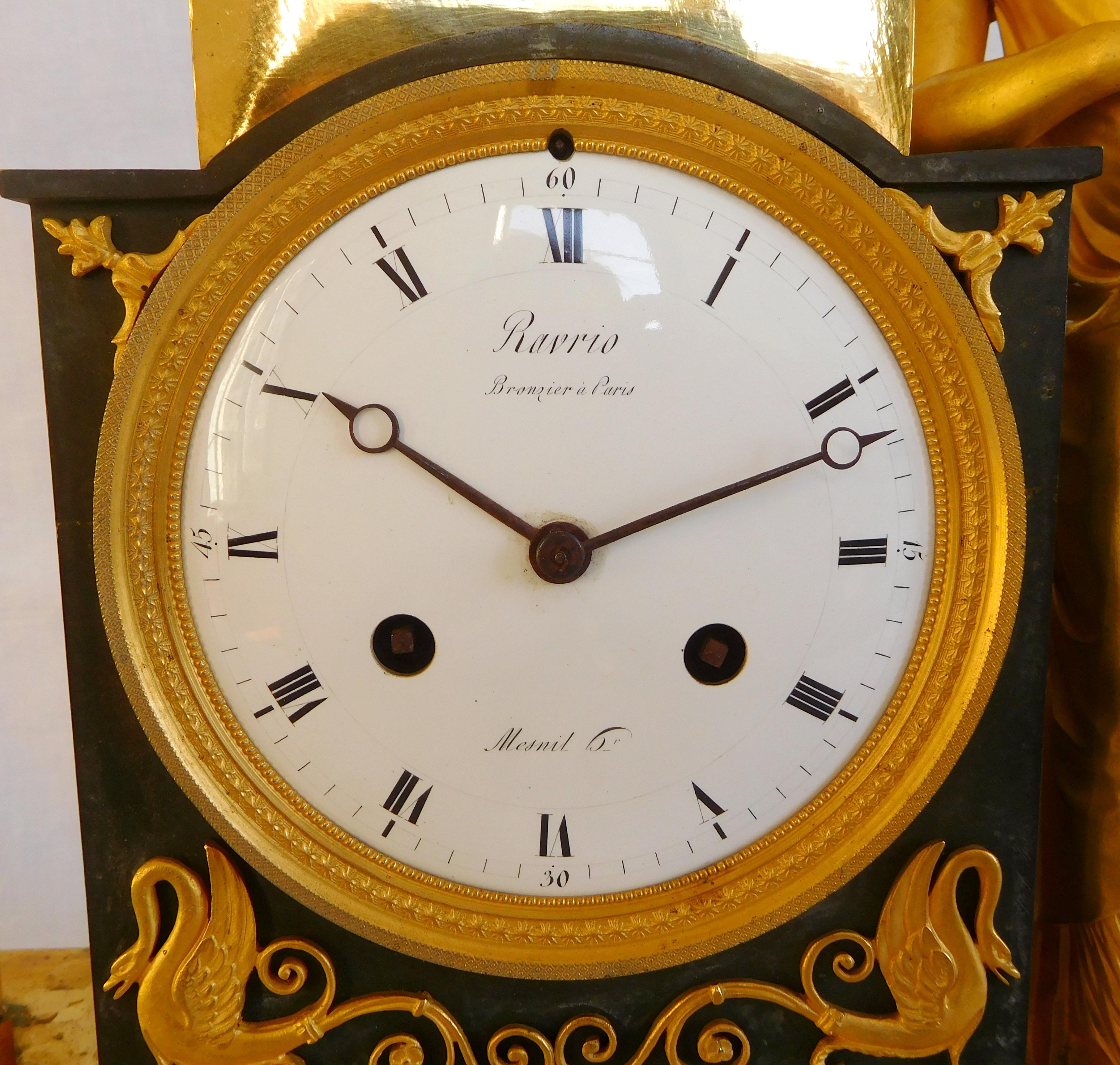 Reloj imperio de ormolina firmado Ravrio, siglo XIX hacia 1805 en venta 4