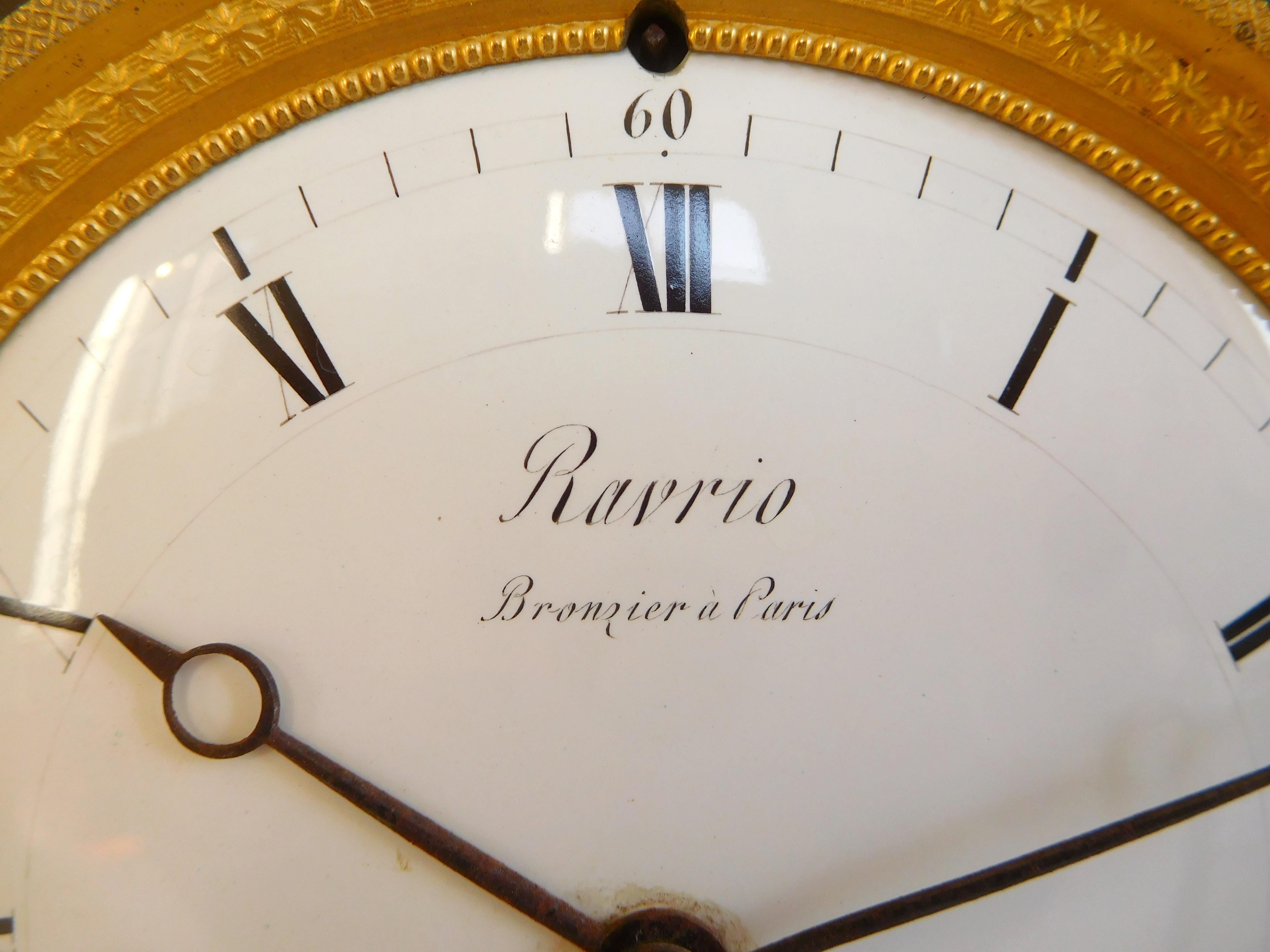 Reloj imperio de ormolina firmado Ravrio, siglo XIX hacia 1805 en venta 5