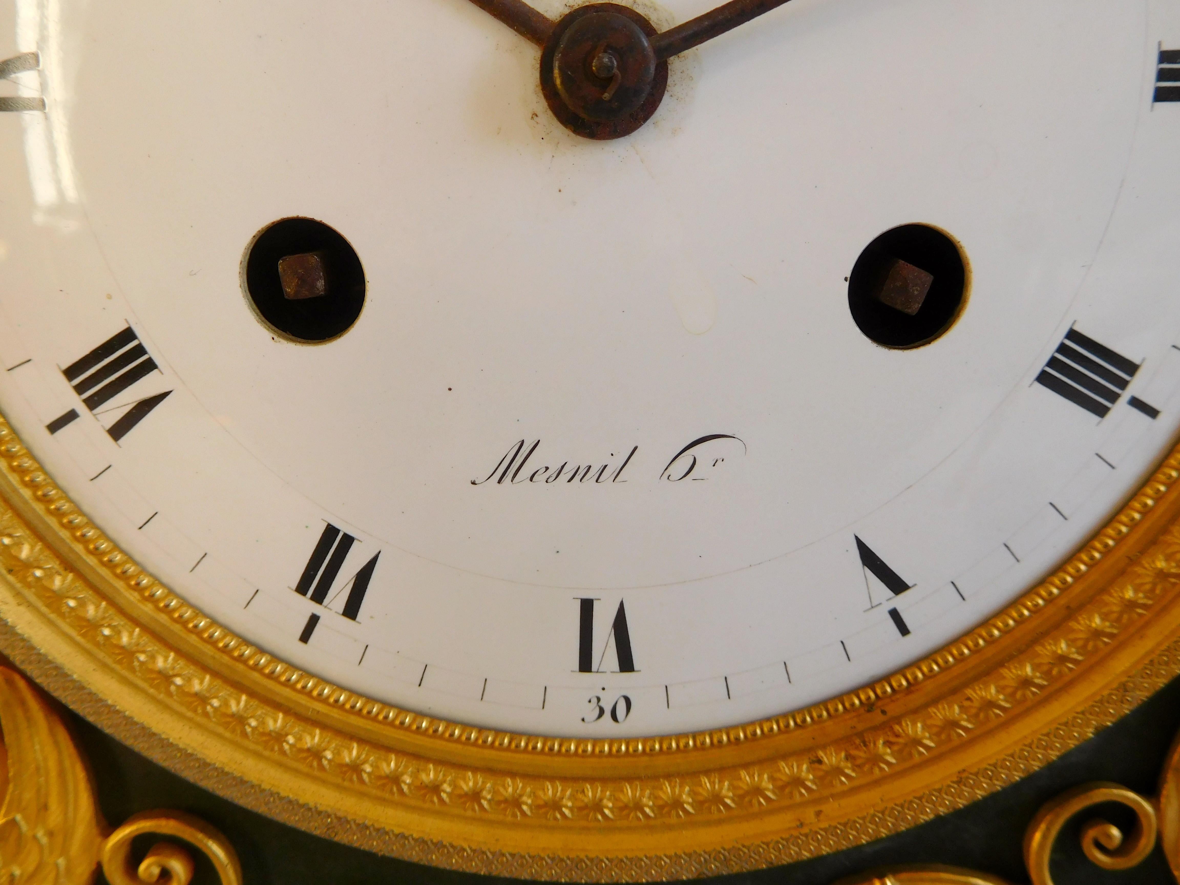 Reloj imperio de ormolina firmado Ravrio, siglo XIX hacia 1805 en venta 6