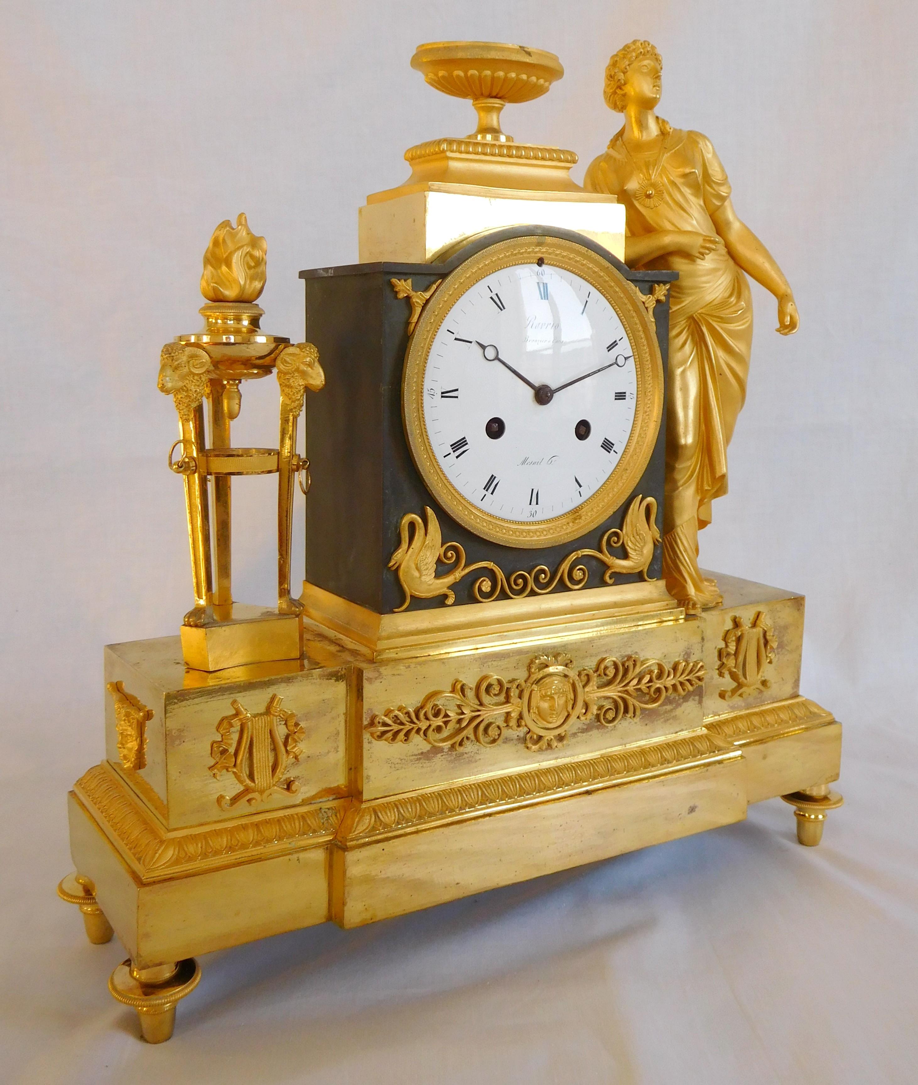 Reloj imperio de ormolina firmado Ravrio, siglo XIX hacia 1805 Imperio en venta