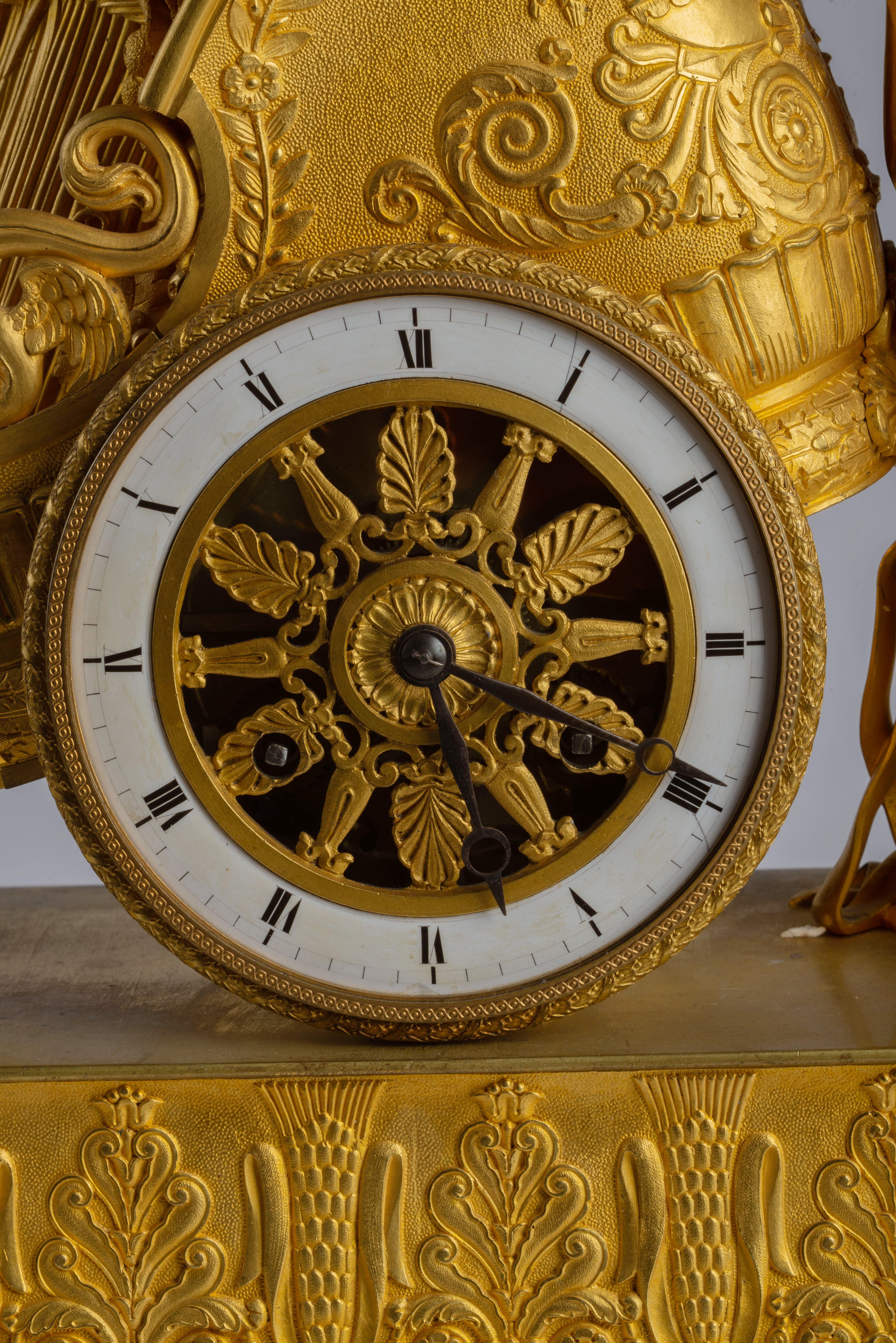 French Empire Ormolu Mantel Clock 'Pendule au char' For Sale