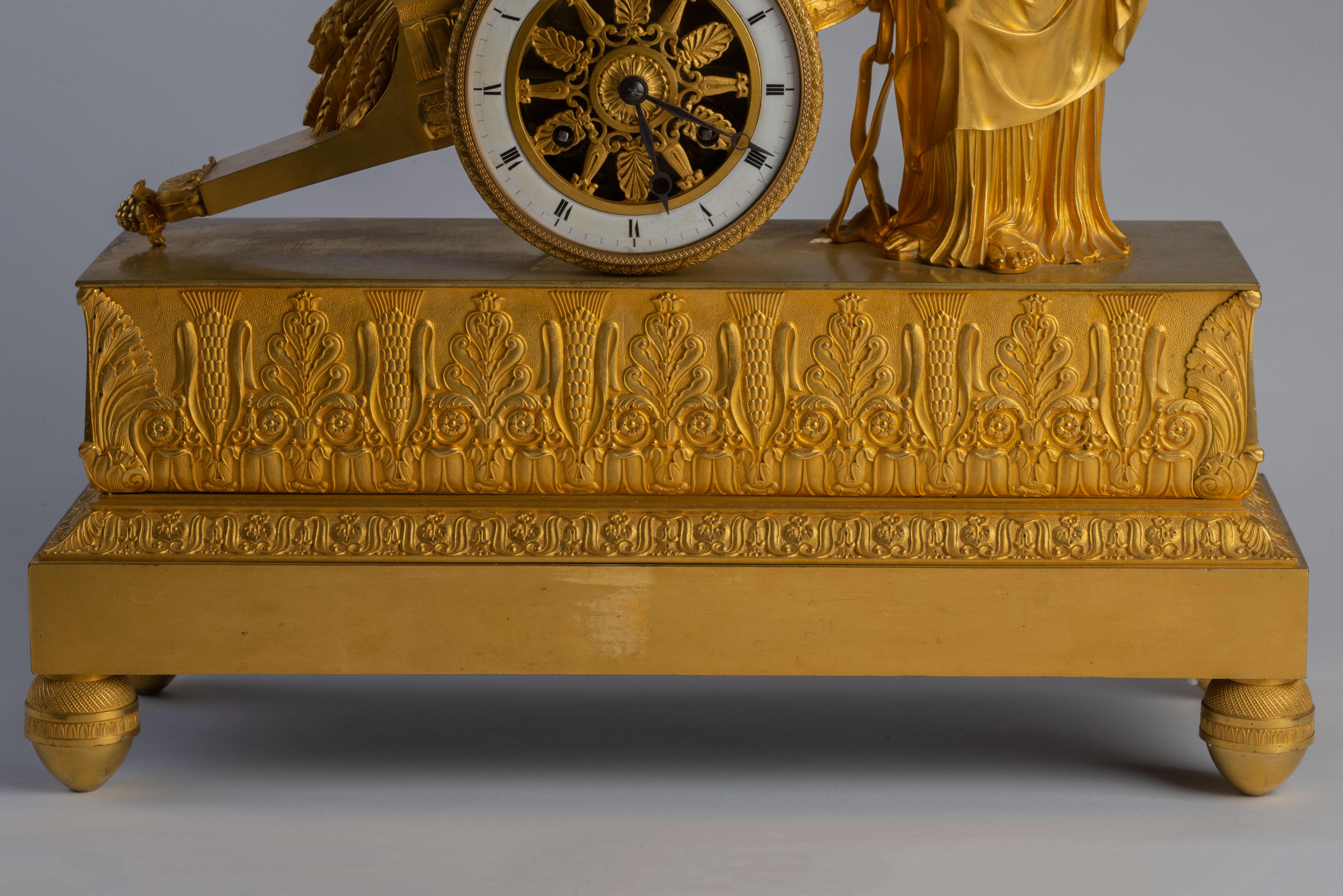 Empire Ormolu Mantel Clock 'Pendule au char' In Good Condition For Sale In Kittery Point, ME