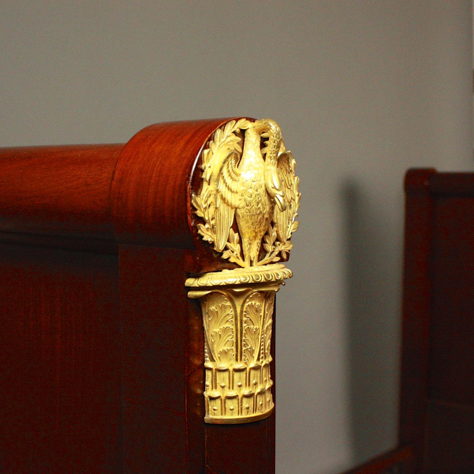 Ormolu French Empire Gilt Bronze Swan Mounts Mahogany Bed, “Aux Cygnes”, circa 1815