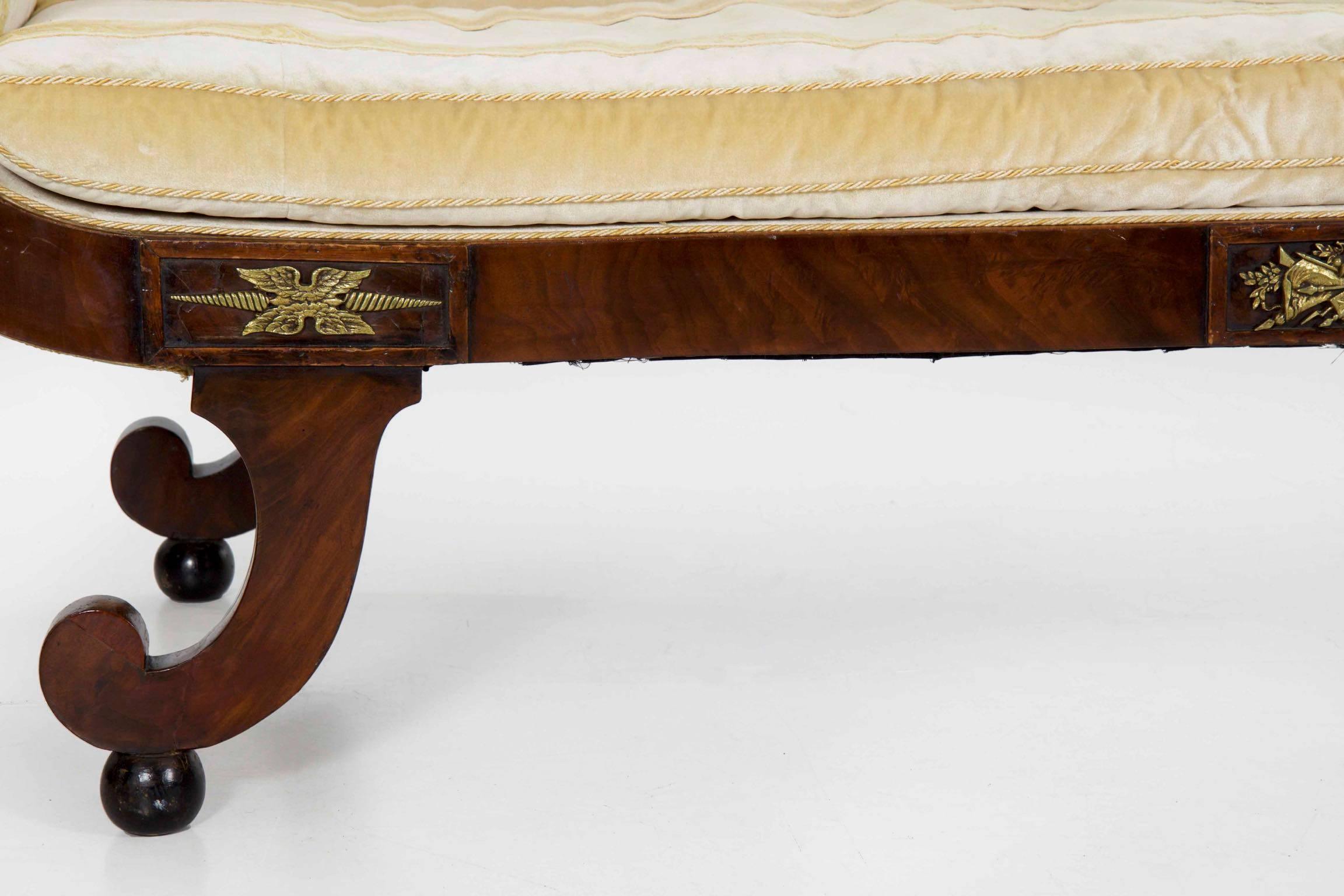 Empire Ormolu-Mounted Mahogany Chaise Longue In Good Condition In Shippensburg, PA
