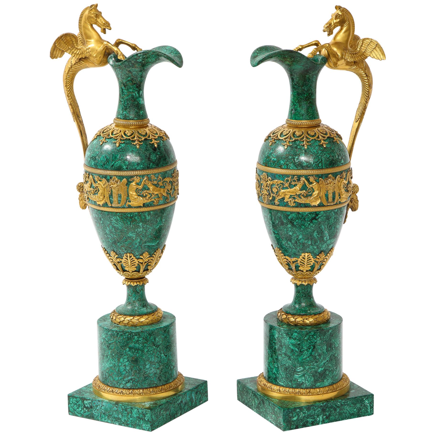 Empire Ormolu-Mounted Malachite Ewers Attributed to Claude Galle, Russian, Pair