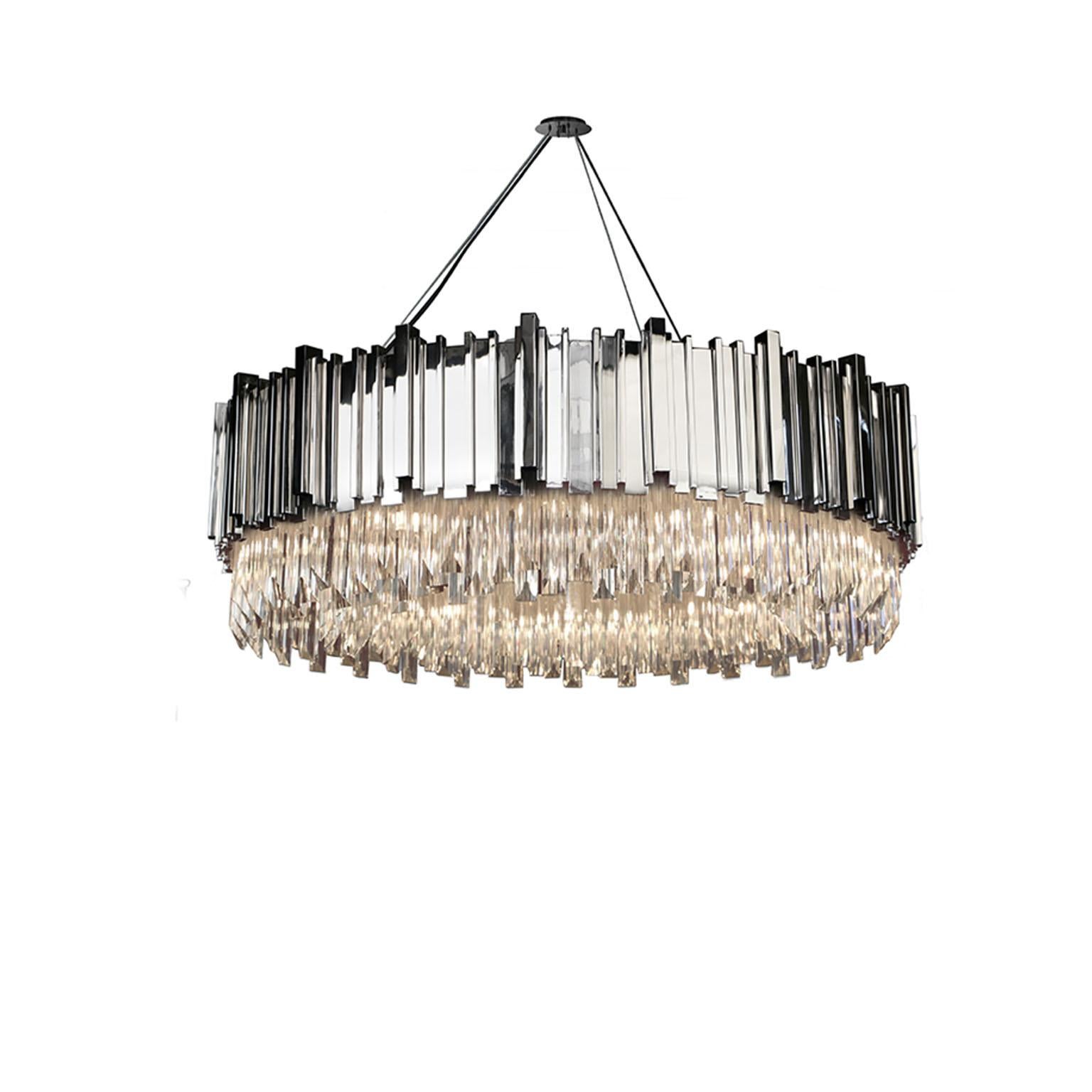 Contemporary Empire Oval Pendant Light in Gold Plated Brass with Crystal Glass For Sale