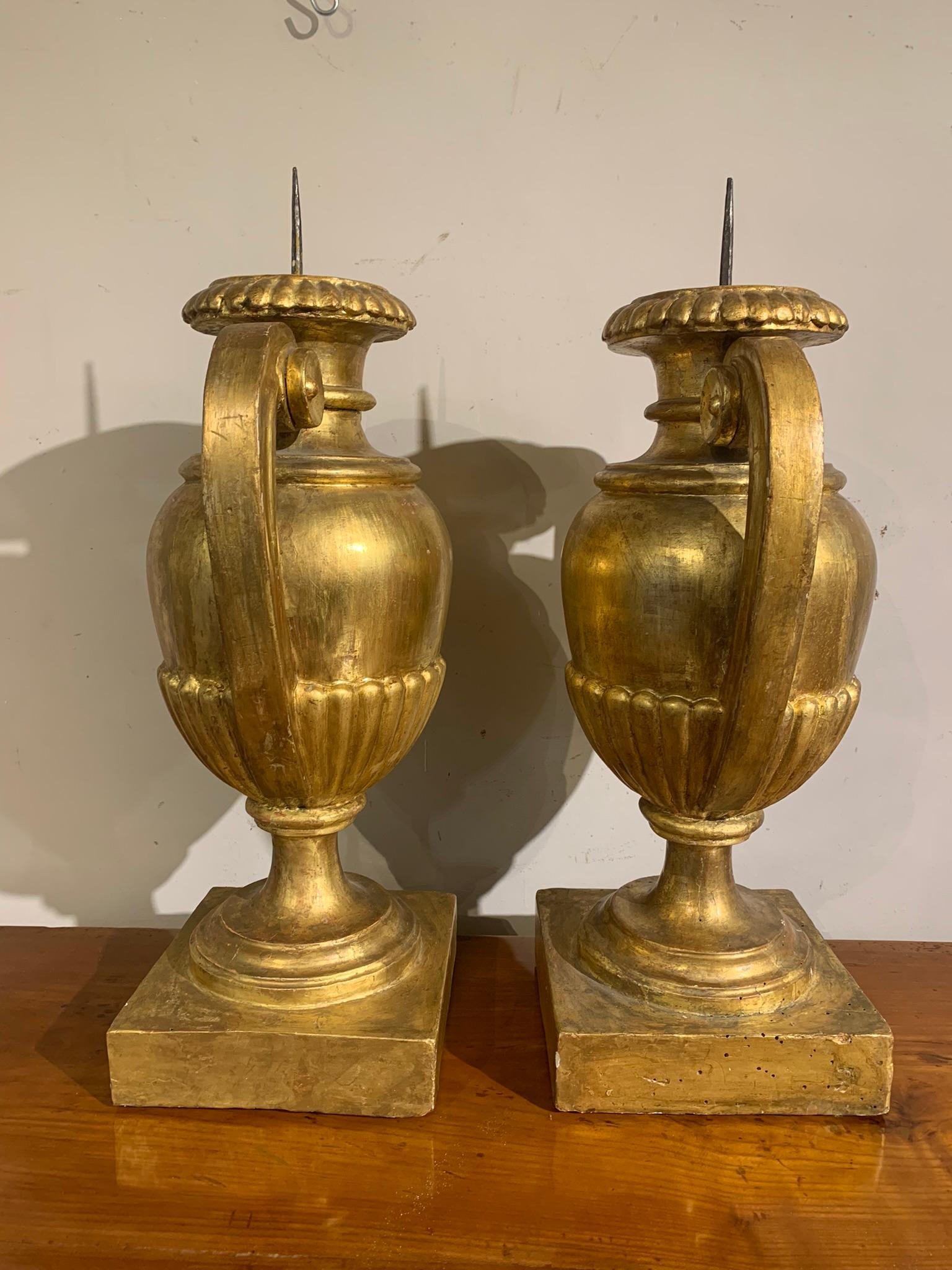 Empire Pair of Giltwood Amphora Candlestick For Sale 1