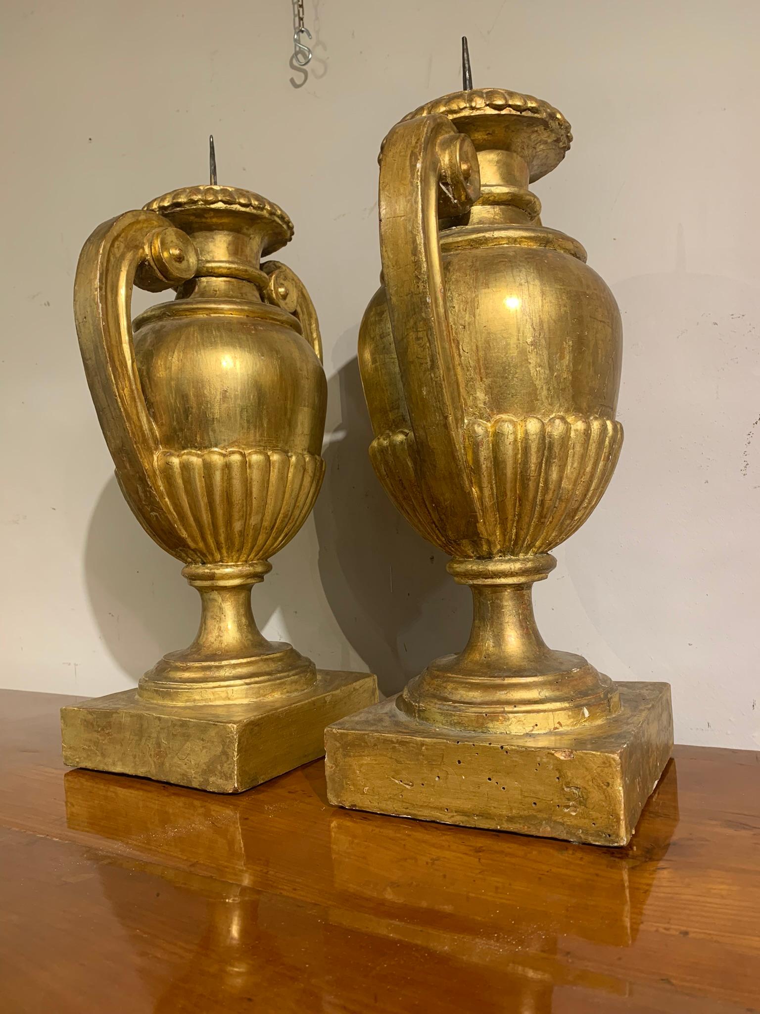 Empire Pair of Giltwood Amphora Candlestick For Sale 2