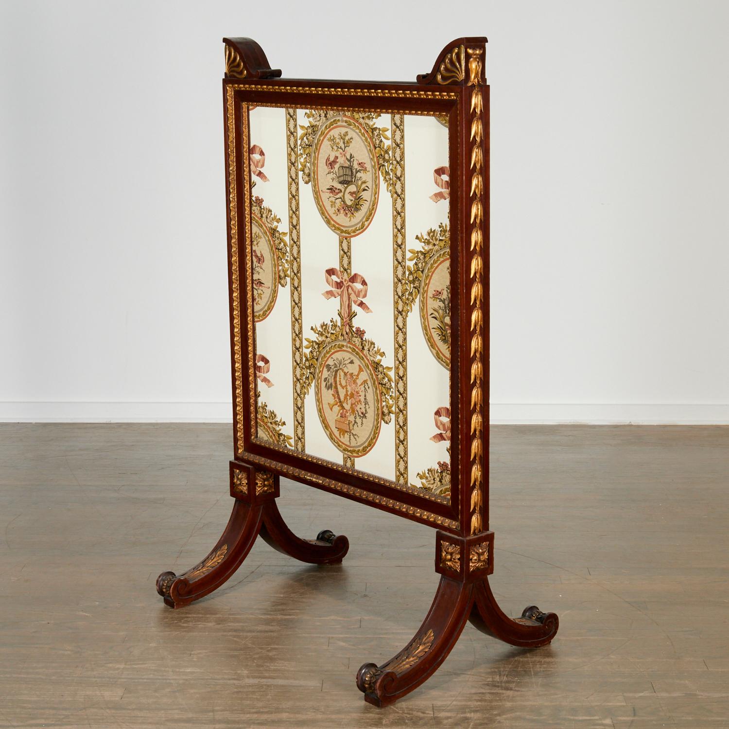 Carved Empire Parcel Gilt Mahogany Fire Screen  For Sale