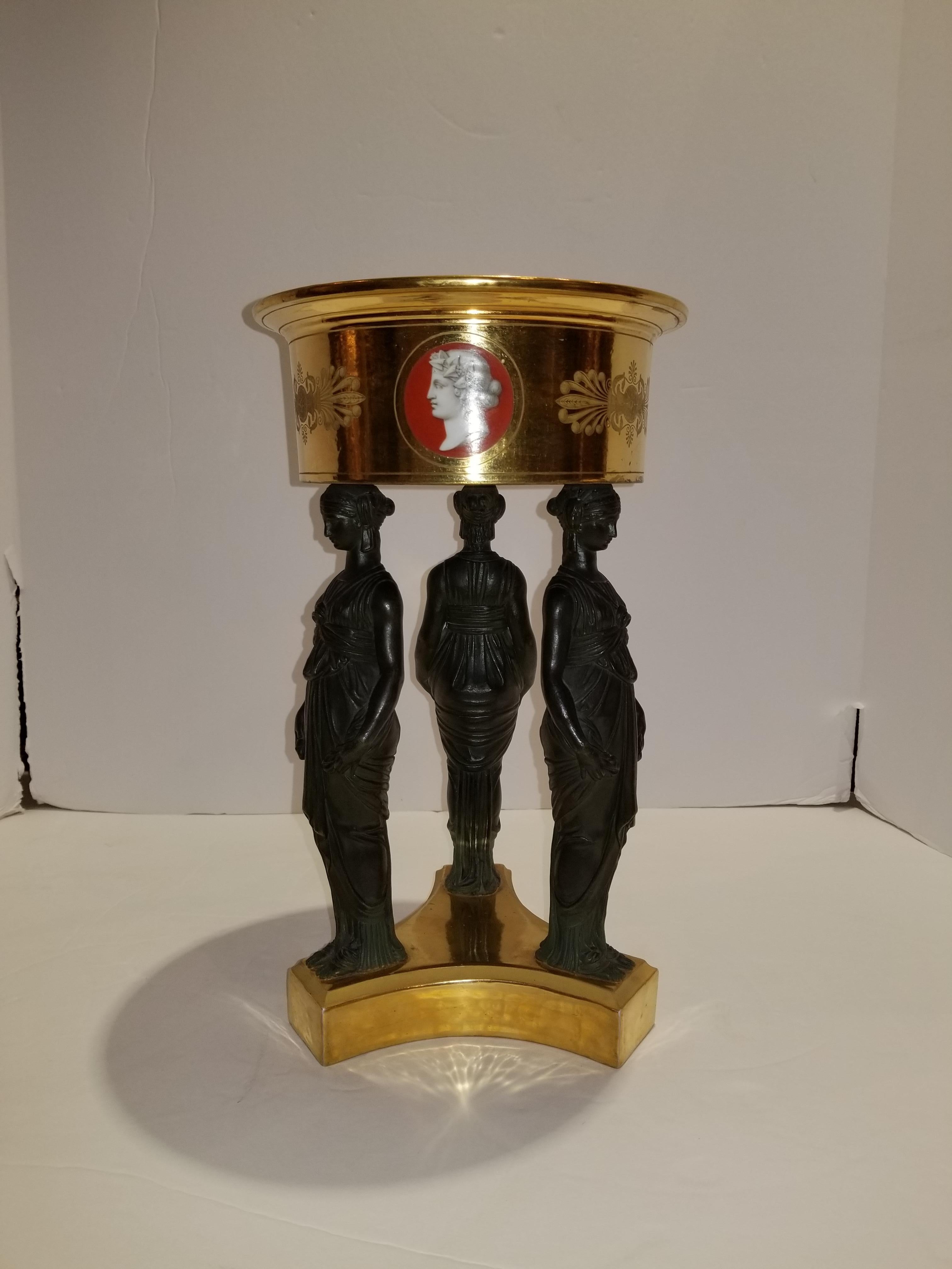 French Empire Paris 'DIHL' Porcelain Gold-Ground Figural Basket Centrepiece