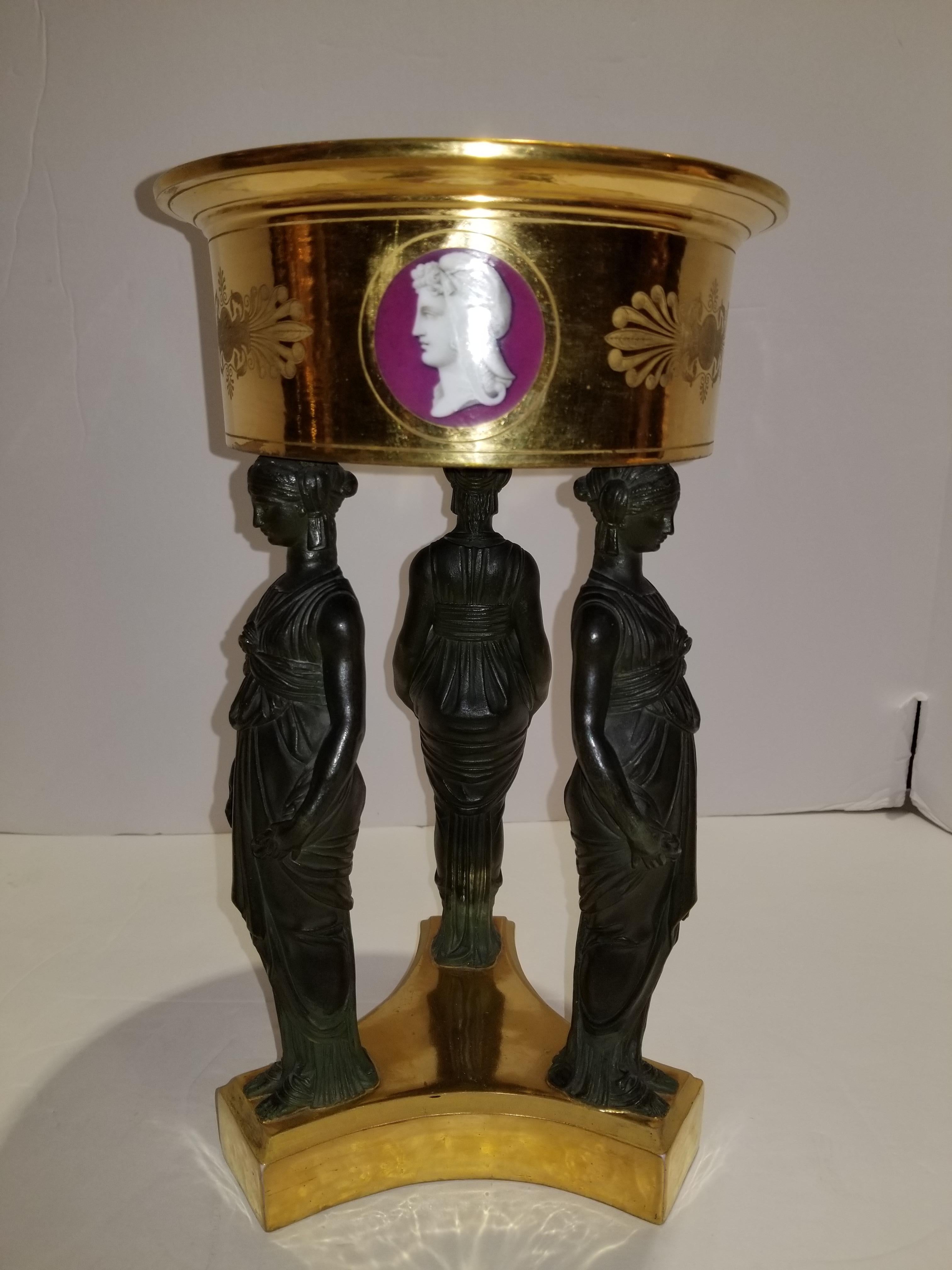 19th Century Empire Paris 'DIHL' Porcelain Gold-Ground Figural Basket Centrepiece